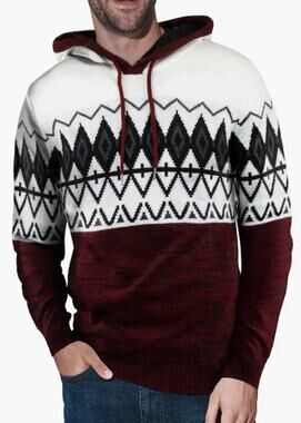XRAY Men's Geometric Pattern Hoodie Sweater Jester Red Medium Long Sleeve NWT
